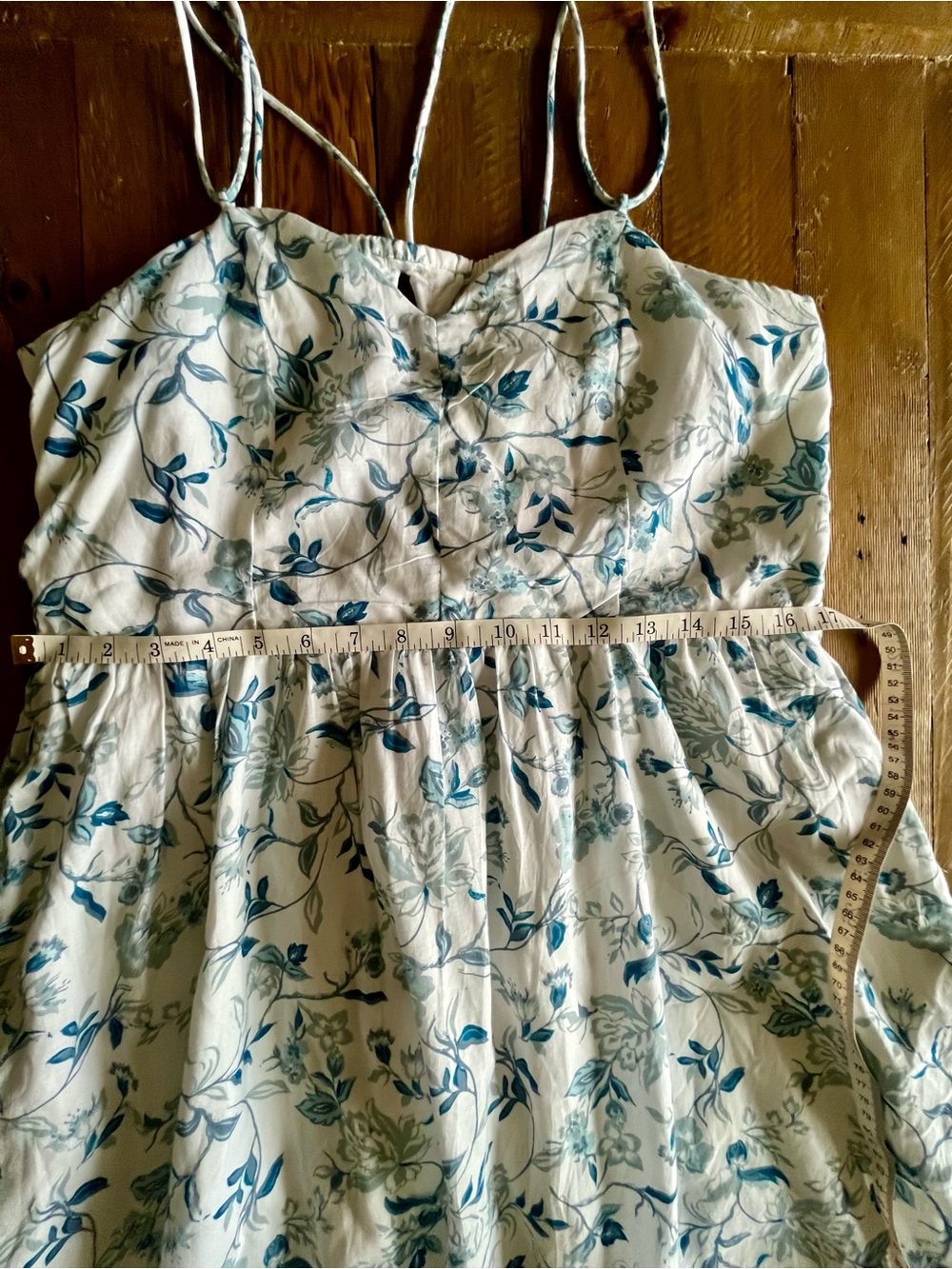 Joie Floral Cottagecore Prairie Maxi Dress Blue White Spaghetti Straps US 12 - Picture 9 of 16